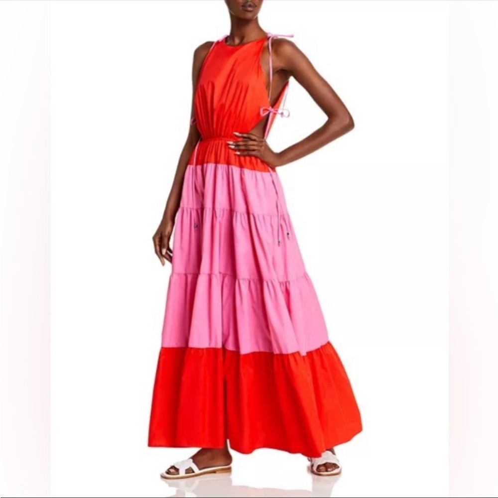 NWT STAUD Minerva Colorblock Side Tie Maxi Dress 100% Recycled Nylon